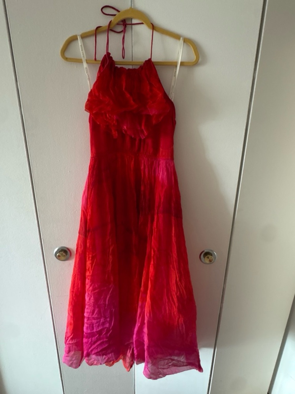 Tracy Reese Red to Pink Ombre Halter Midi Dress